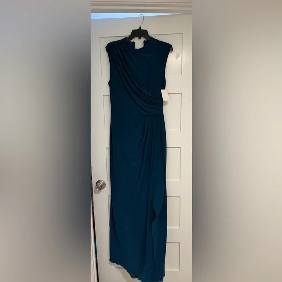 Betsy & Adam Teal Sleeveless Draped Maxi Gown - Picture 7 of 9